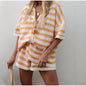 Lapel striped short-sleeved shirts and shorts