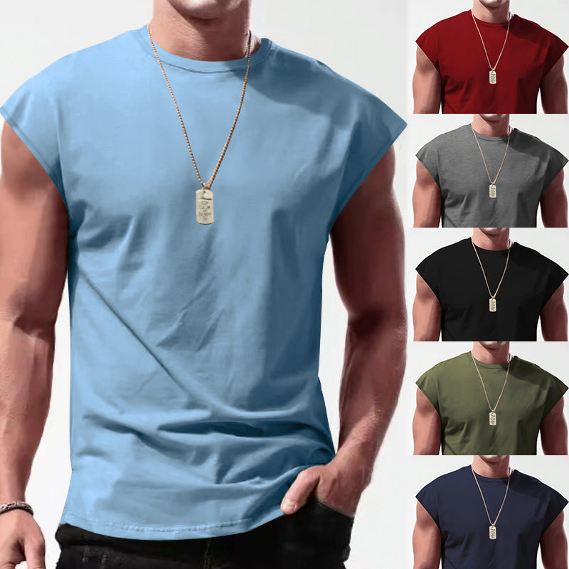 Mens Solid Color Sleeveless Vest Casual Cotton Blend Shirt