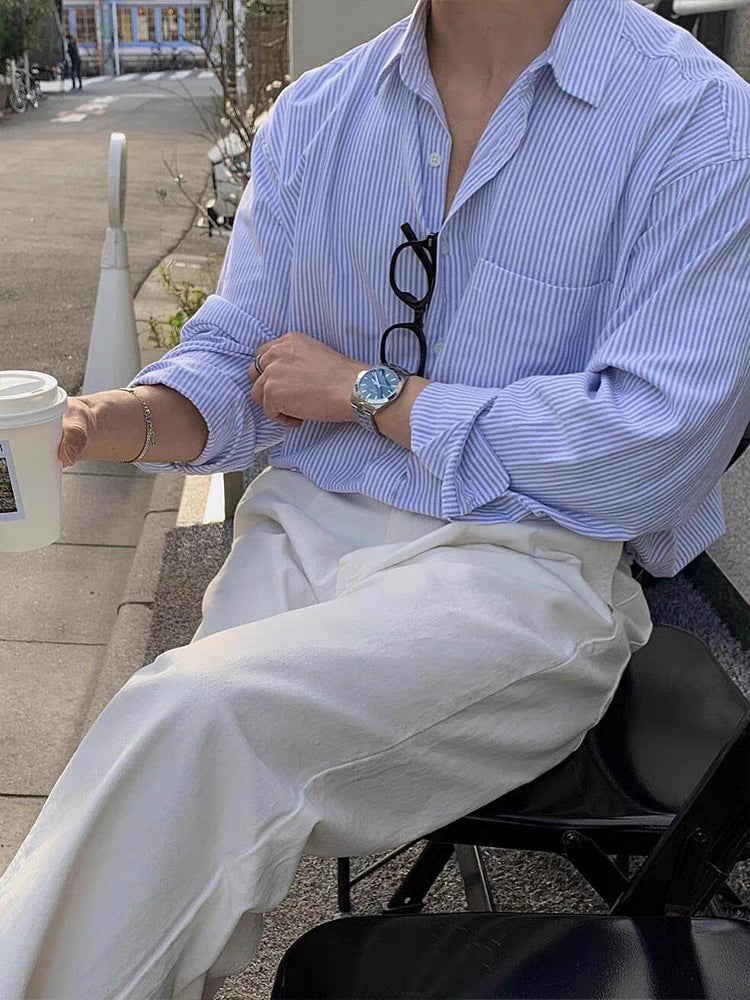 Mens Vintage Striped Casual Shirt