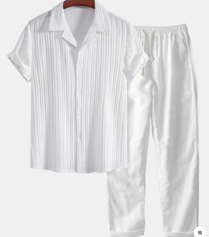 Mens Casual Short Sleeve Shirt and Long Pants Set