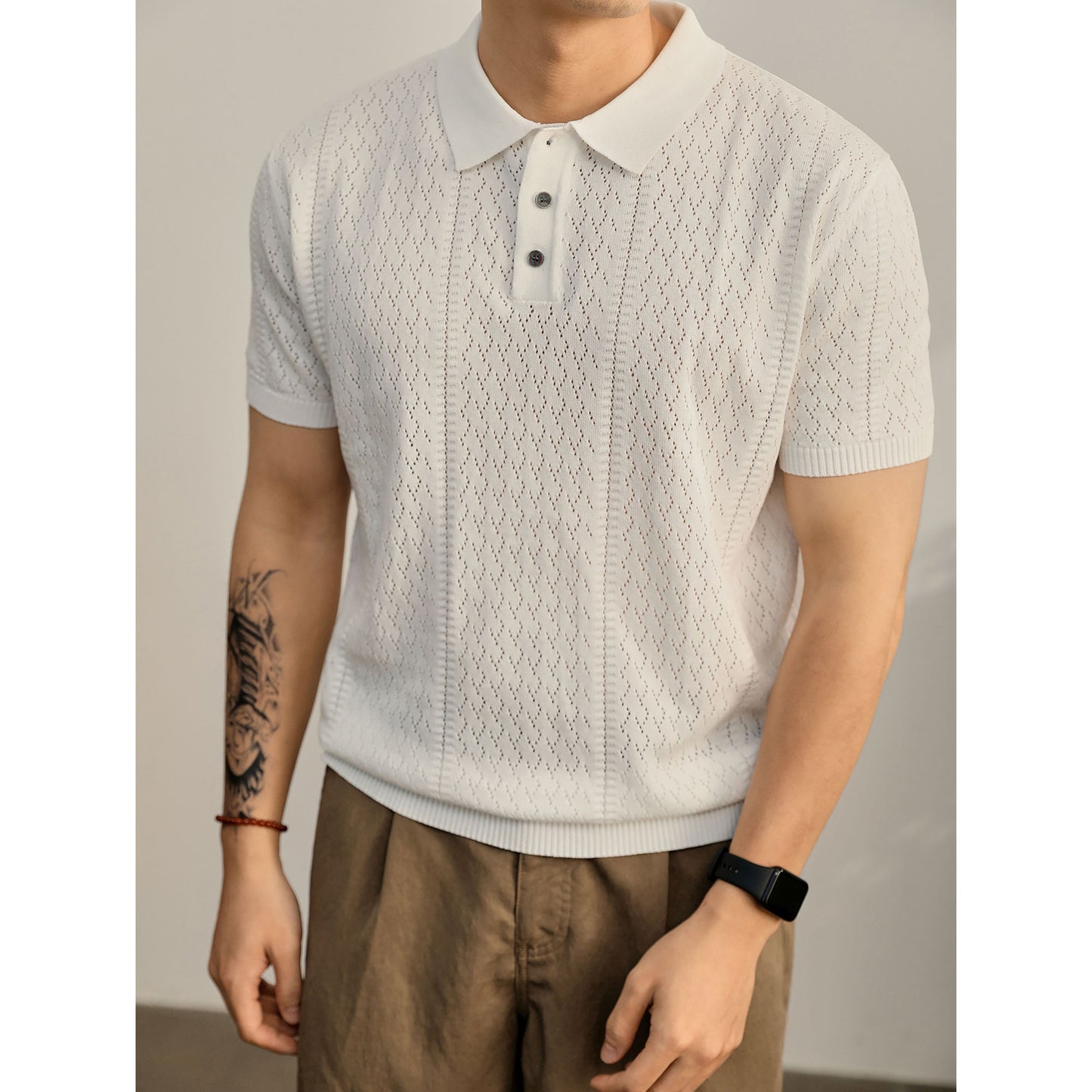 Mens Breathable Knit Polo Shirt