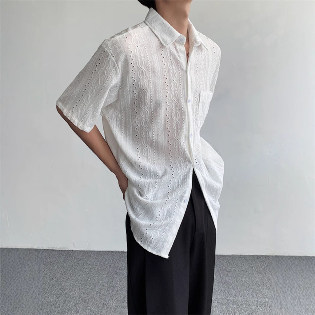 Retro-style hollowed-out short-sleeved shirt