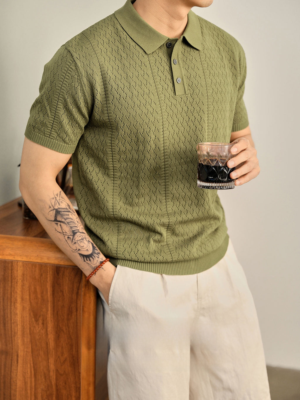 Mens Breathable Knitted Polo Shirt