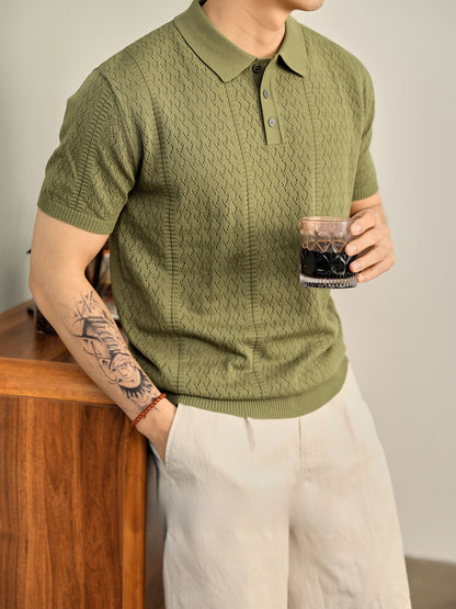 Mens Breathable Knitted Polo Shirt