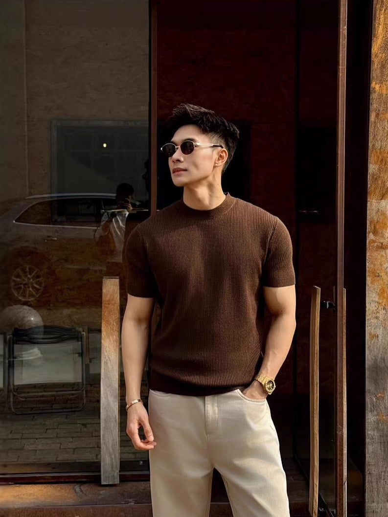 Classic Round Neck Knitted T-Shirt for Men
