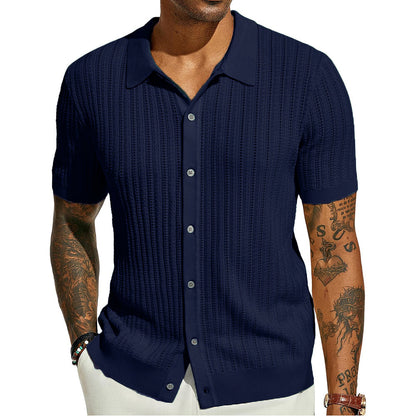 Mens Breathable Short Sleeve Knitted Shirt