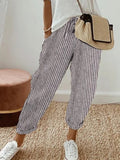 Womens Loose Striped Elastic Waist Pants