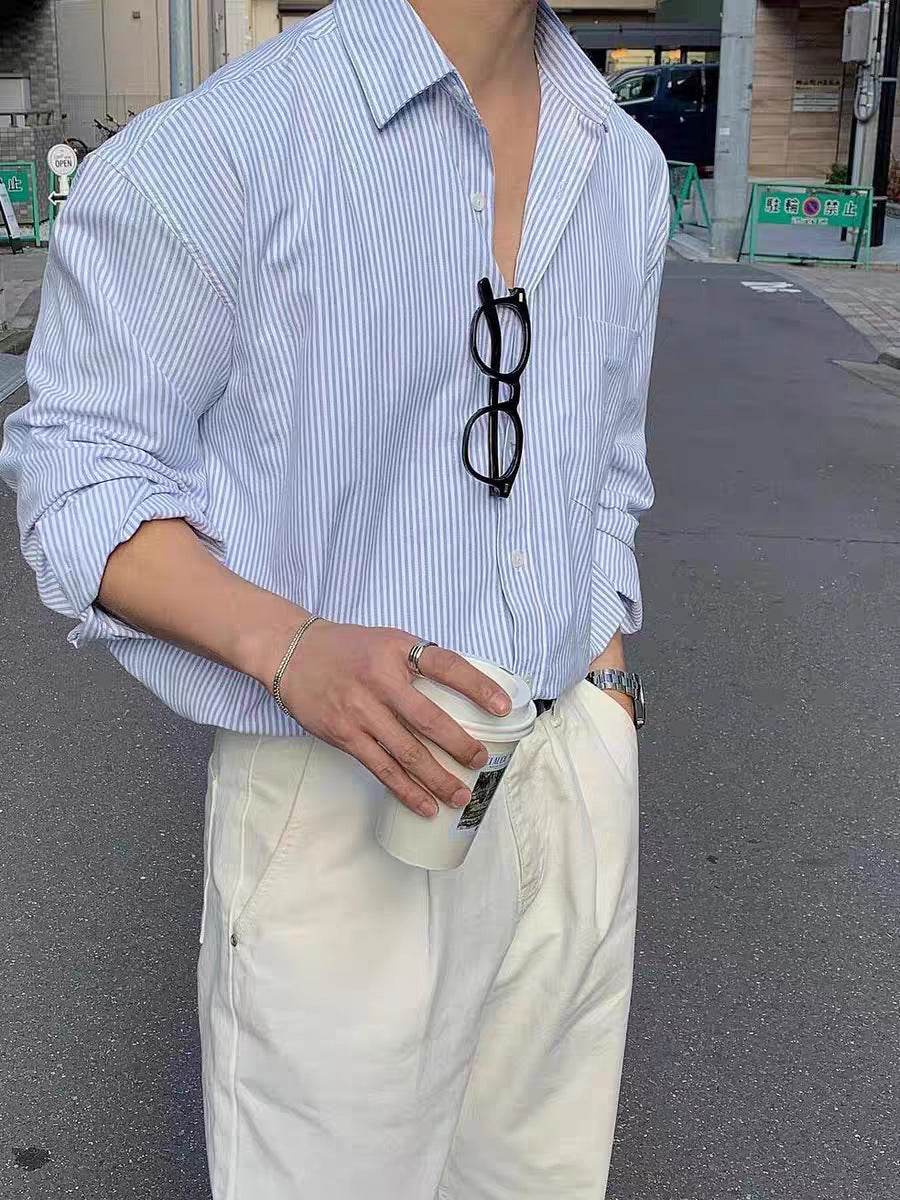 Mens Vintage Striped Casual Shirt