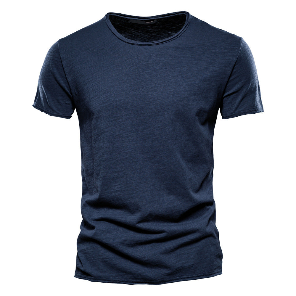Mens Solid Color V-Neck Cotton T-Shirt