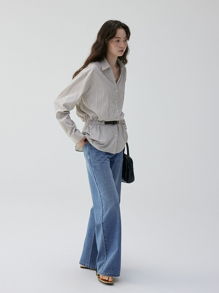 Womens V-Neck Striped Loose-Fit Blouse