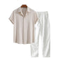 Mens Casual Short Sleeve Shirt and Long Pants Set