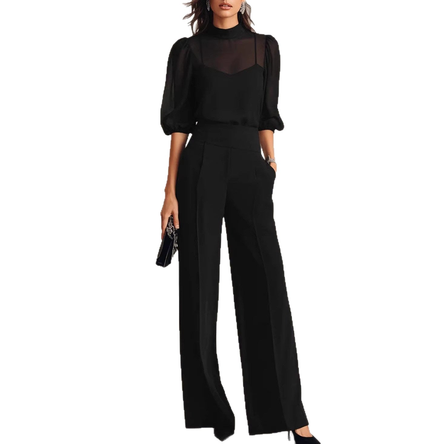 Womens Printed Short Sleeve Wide Leg Pants Set
