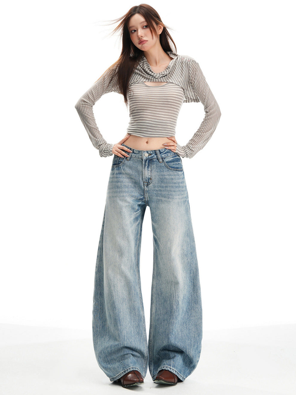Washed Light Blue Straight Leg Jeans