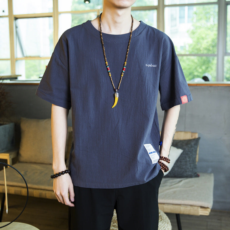 Chinese Style Cotton Linen T-Shirt for Men