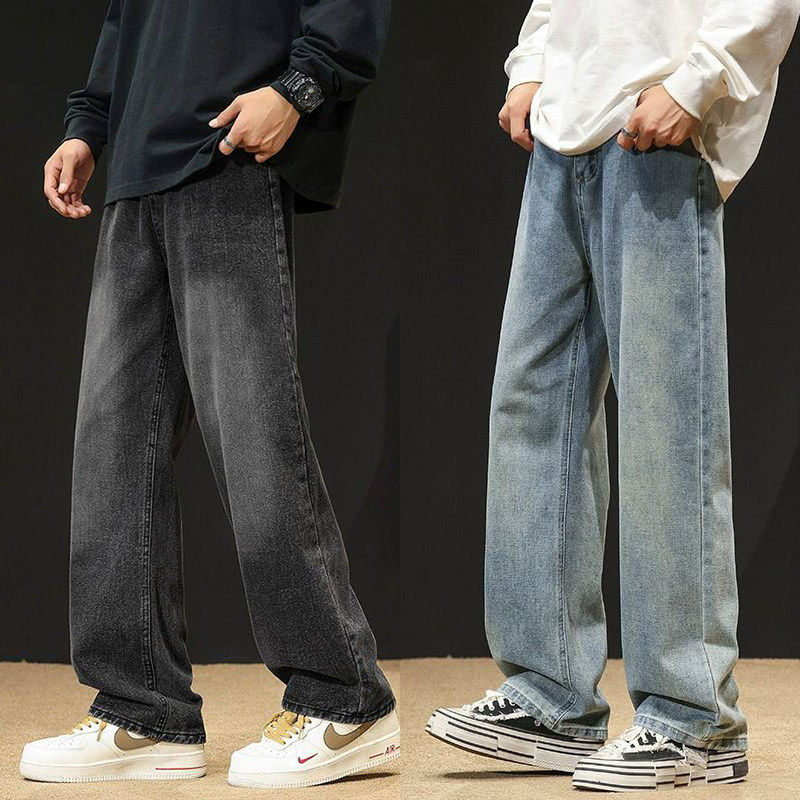 Mens Washed Denim Pants with Elastic Waist