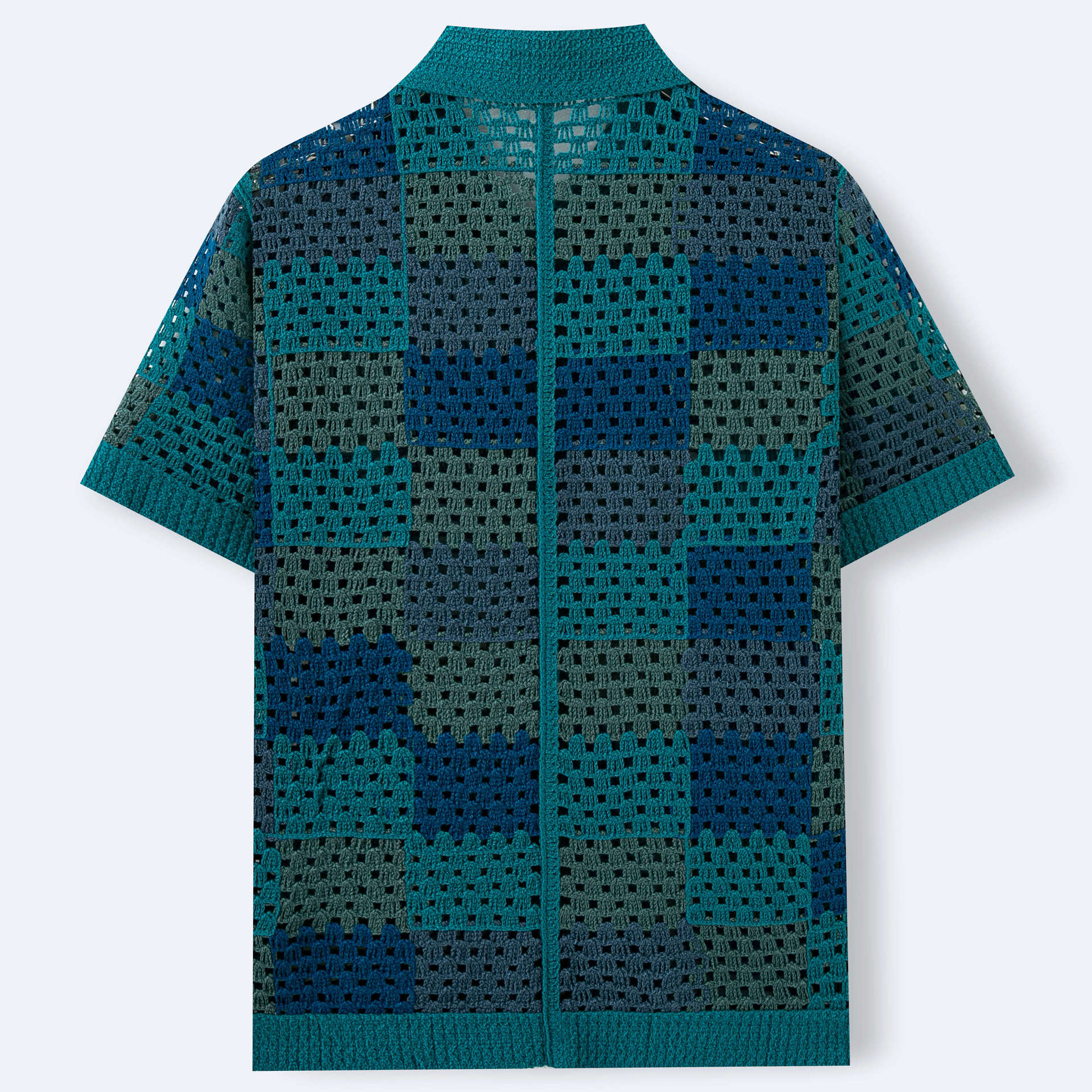 Checkerboard Crochet Knit Polo Shirt
