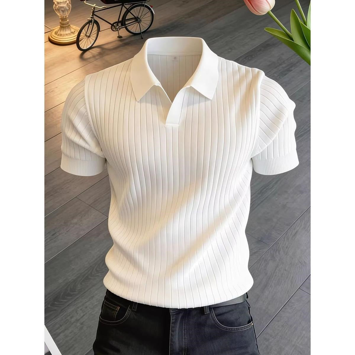 Striped Knit Mens Short Sleeve Polo Shirt