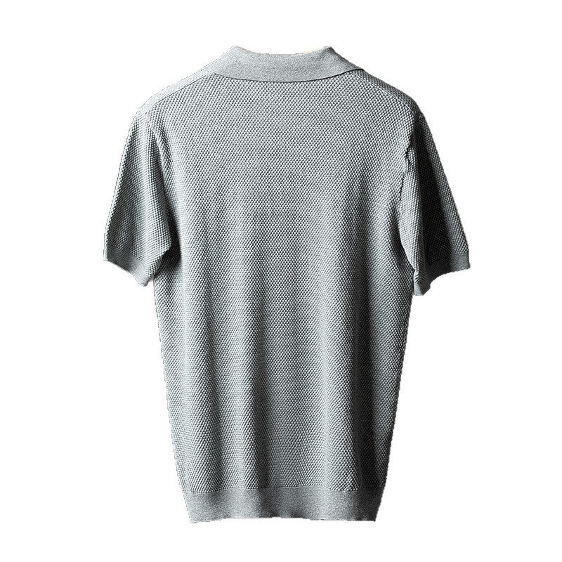 Summer Men's Pure Cotton Short-Sleeve Pineapple Knit Seagull Collar Breathable Thin T-Shirt Solid Color Casual Knitwear Men's Clothing