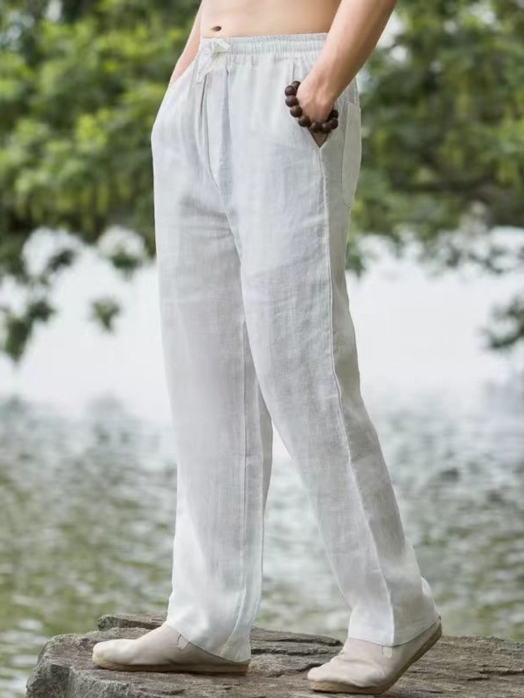 Mens Straight Leg Linen Casual Pants