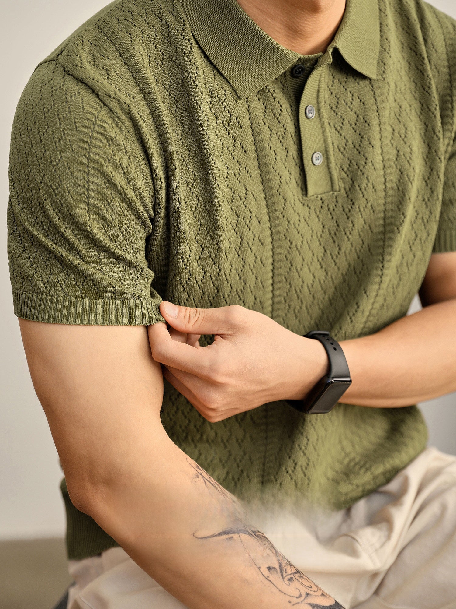 Mens Breathable Knitted Polo Shirt