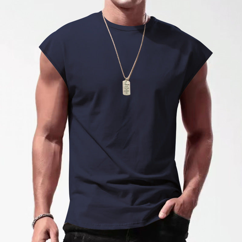 Mens Solid Color Sleeveless Vest Casual Cotton Blend Shirt