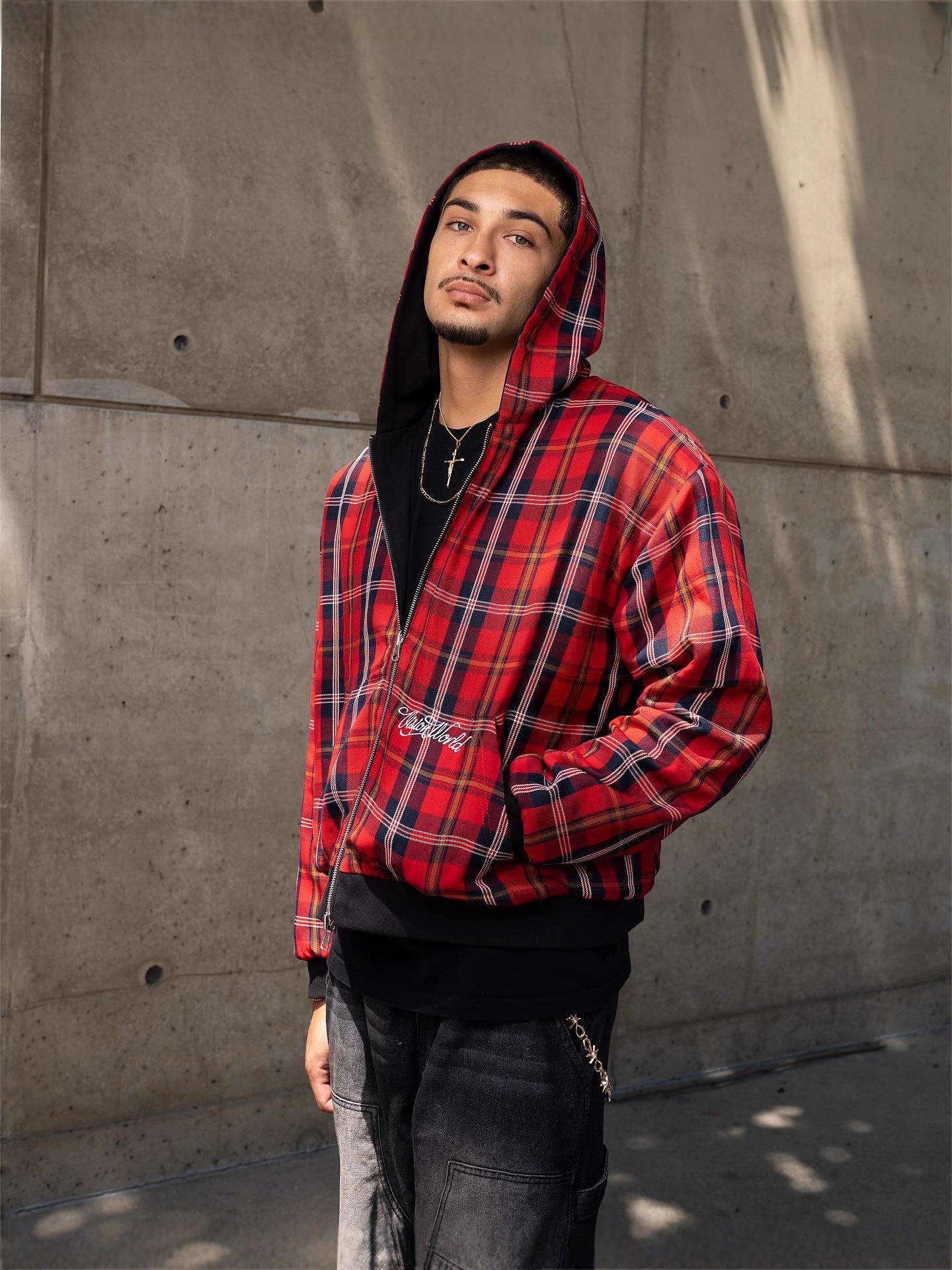 Mens Reversible Hooded Grid Sweatshirt