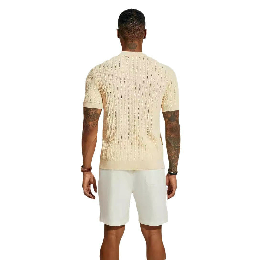 Mens Breathable Short Sleeve Knitted Shirt