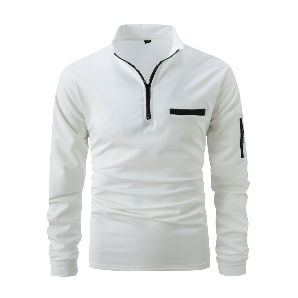 Mens Long Sleeve Zipper Detail Polo Shirt