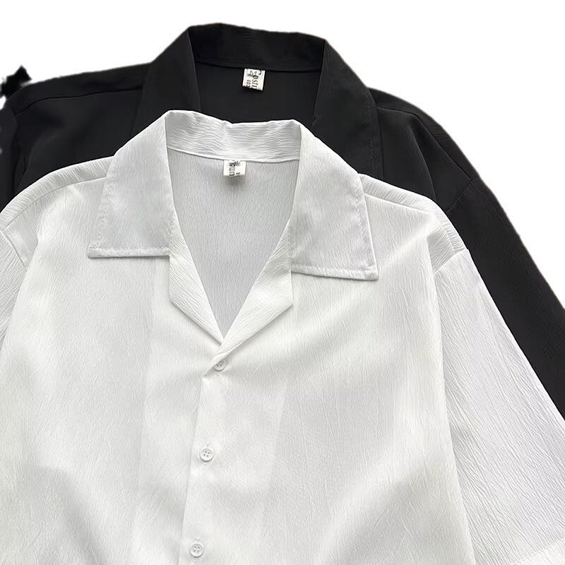 Mens Cuban Collar Pleated Shirt