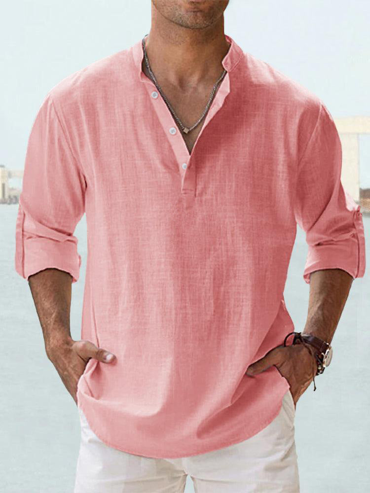 Mens Stand Collar Cotton Shirt