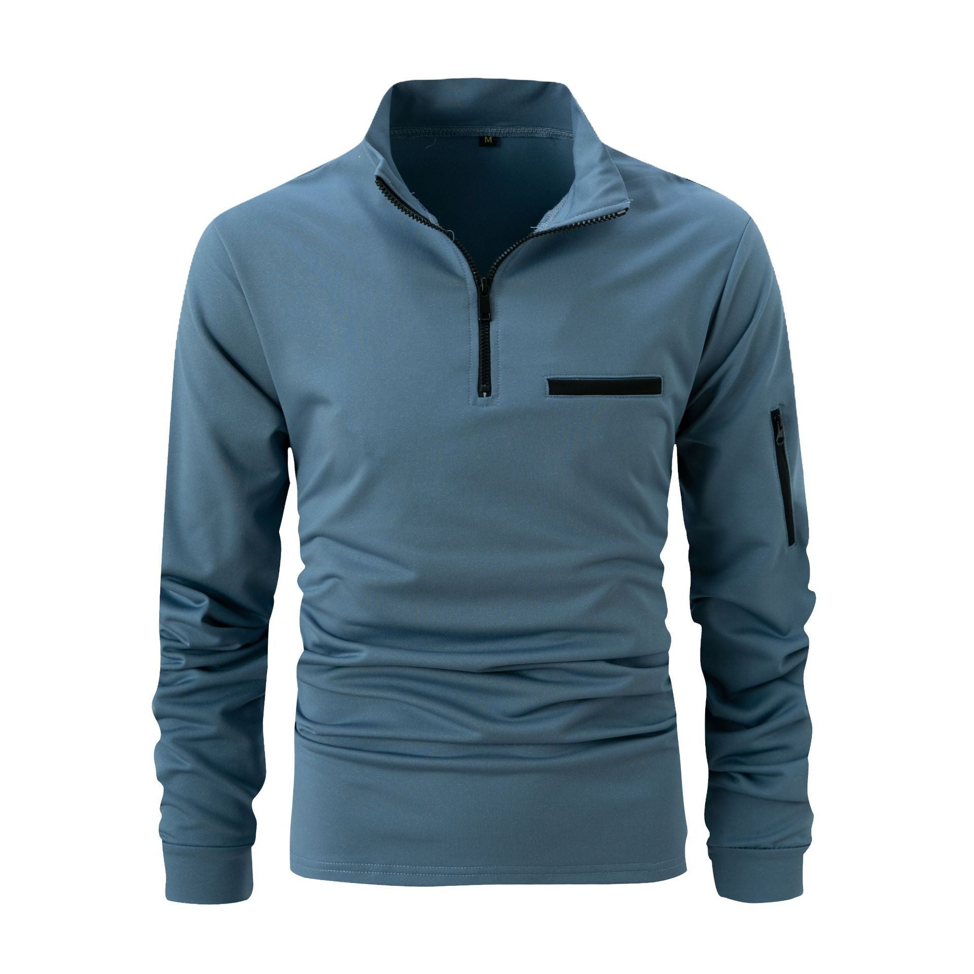 Mens Long Sleeve Zipper Detail Polo Shirt