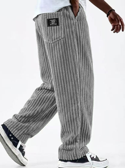 Mens Corduroy Casual Pants with Vertical Stripes