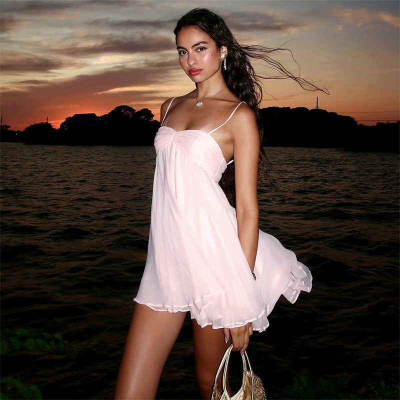 Chiffon Off-Shoulder Slip Dress