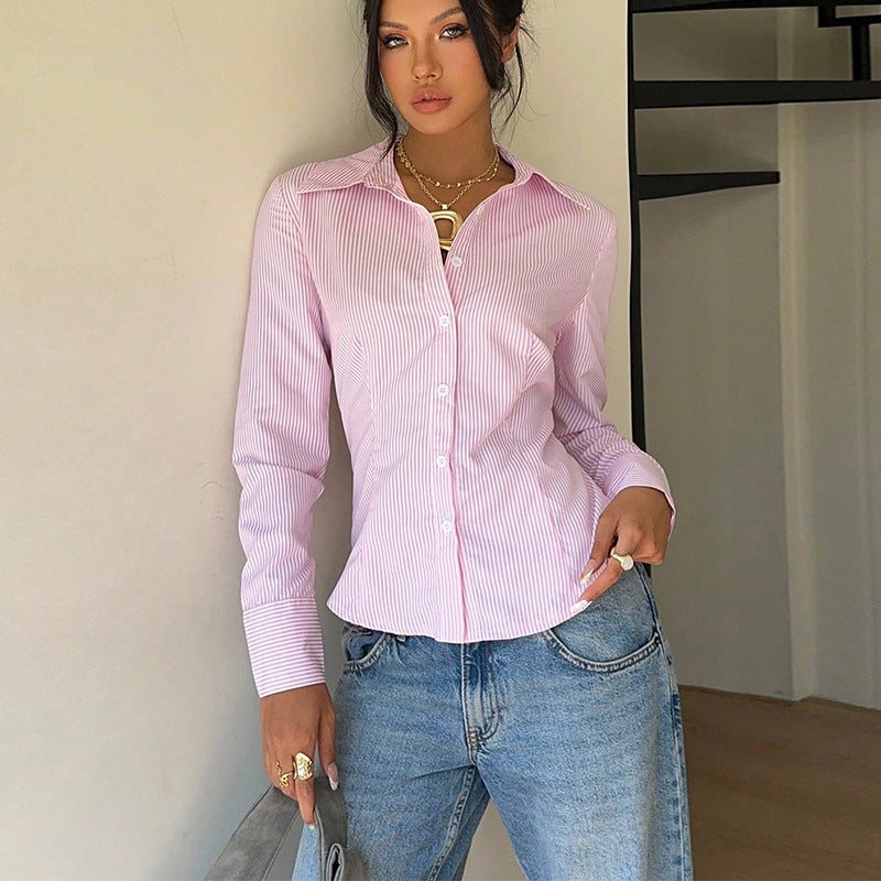 Womens Striped Long Sleeve Blouse