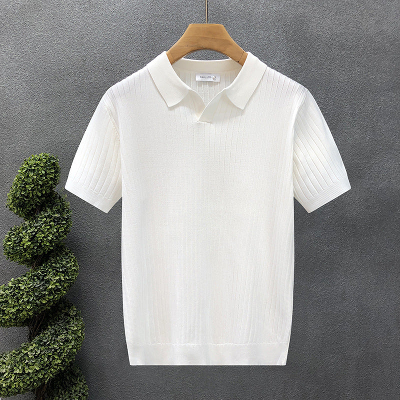 Mens Striped V-Neck Polo Shirt