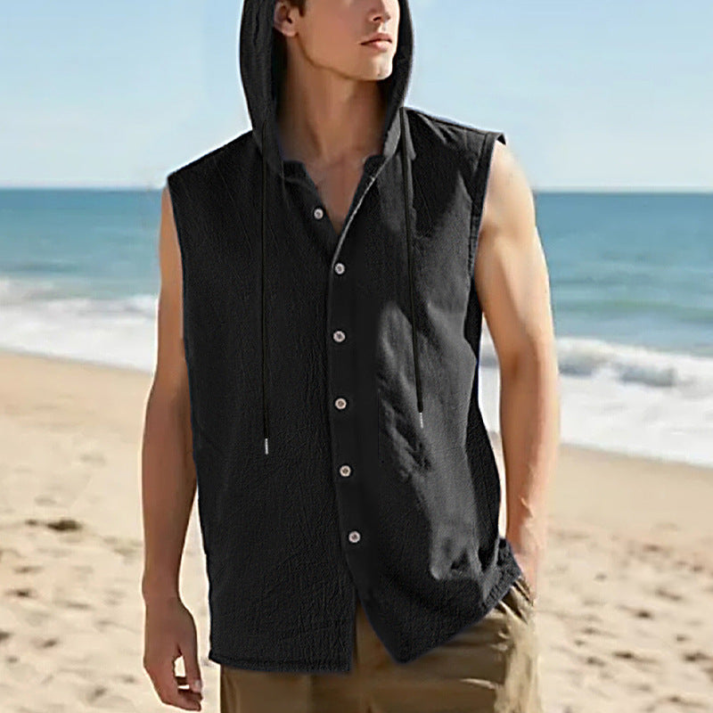 Men's Linen Hooded Vest Sleeveless Casual
