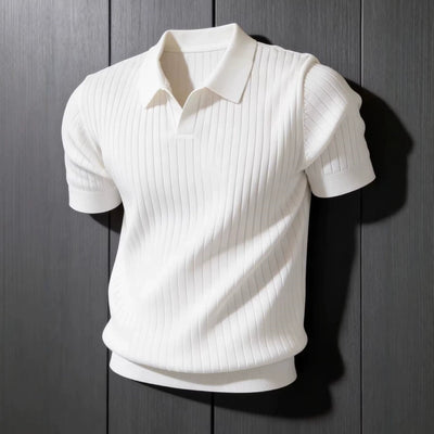 Striped Knit Mens Short Sleeve Polo Shirt