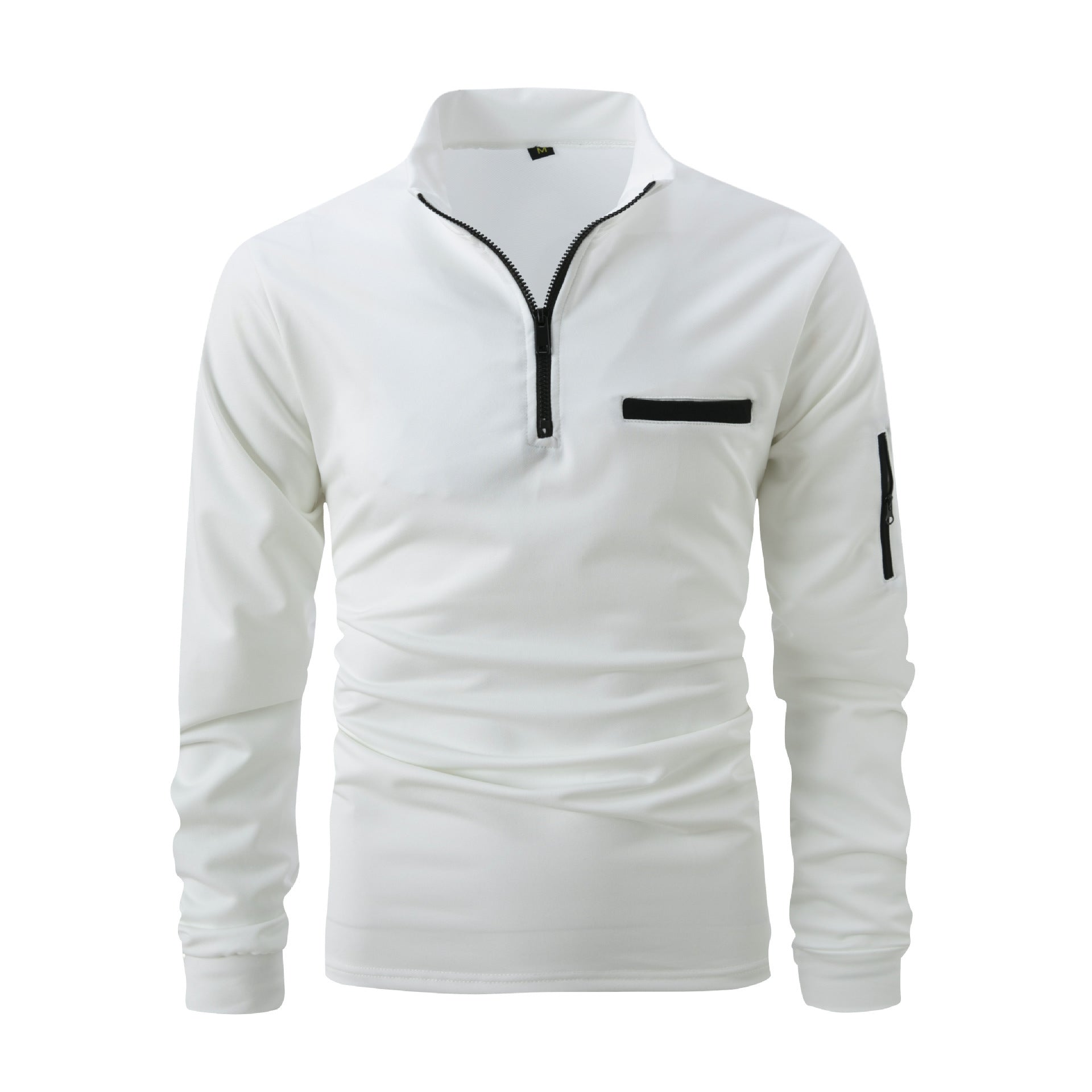 Mens Long Sleeve Zipper Detail Polo Shirt