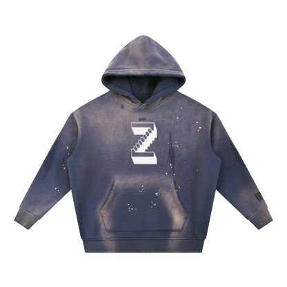 Vintage Washed Frayed Fleece Hoodie