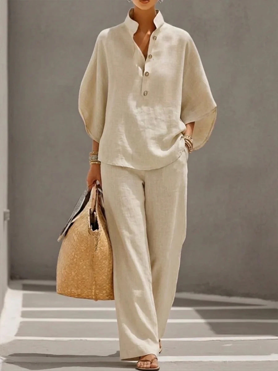 Linen Batwing Sleeve Shirt and Pants Set