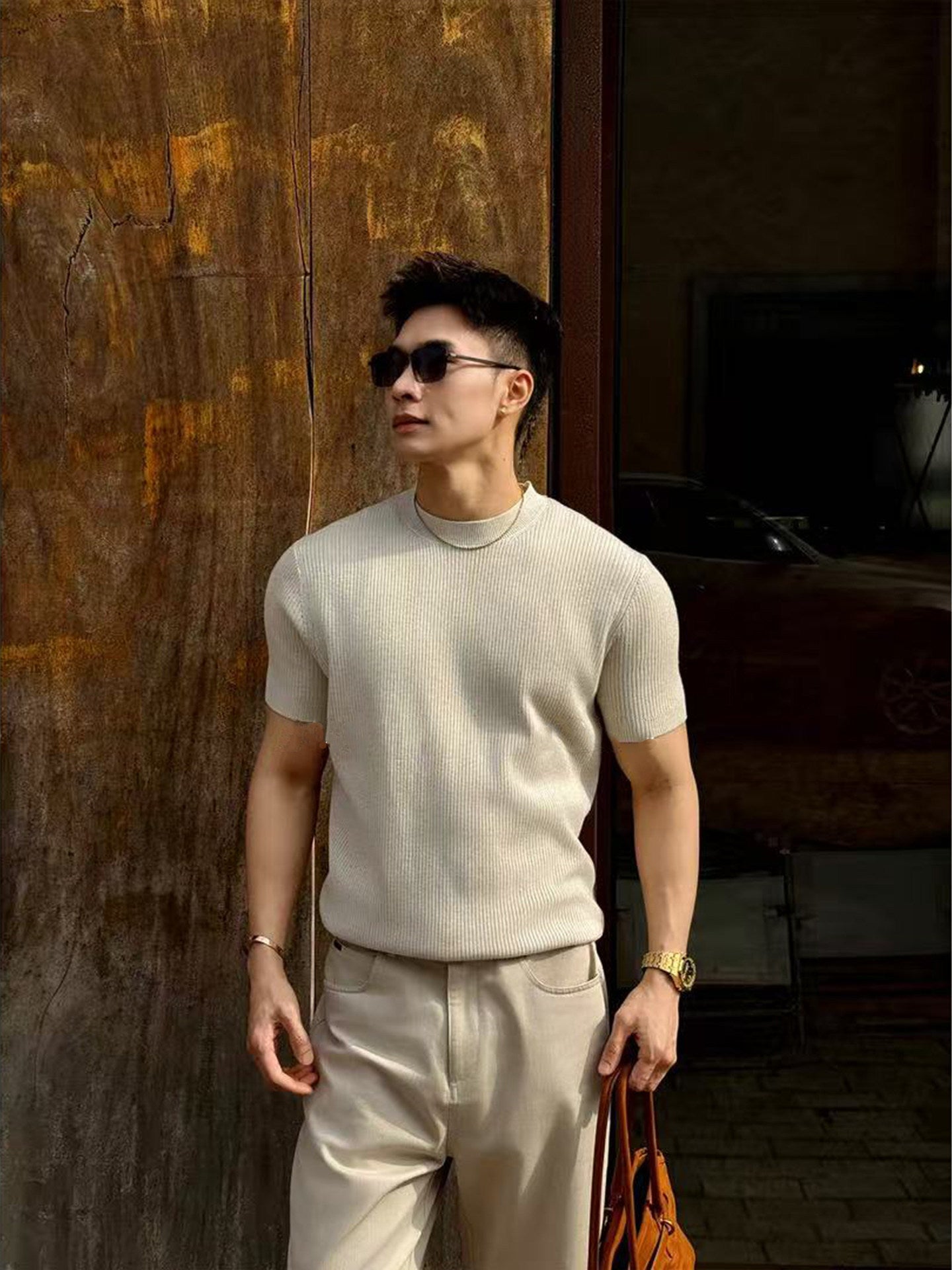 Classic Round Neck Knitted T-Shirt for Men