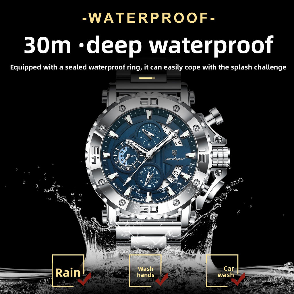 Multi-Function Quartz Watch with Stainless Steel Band