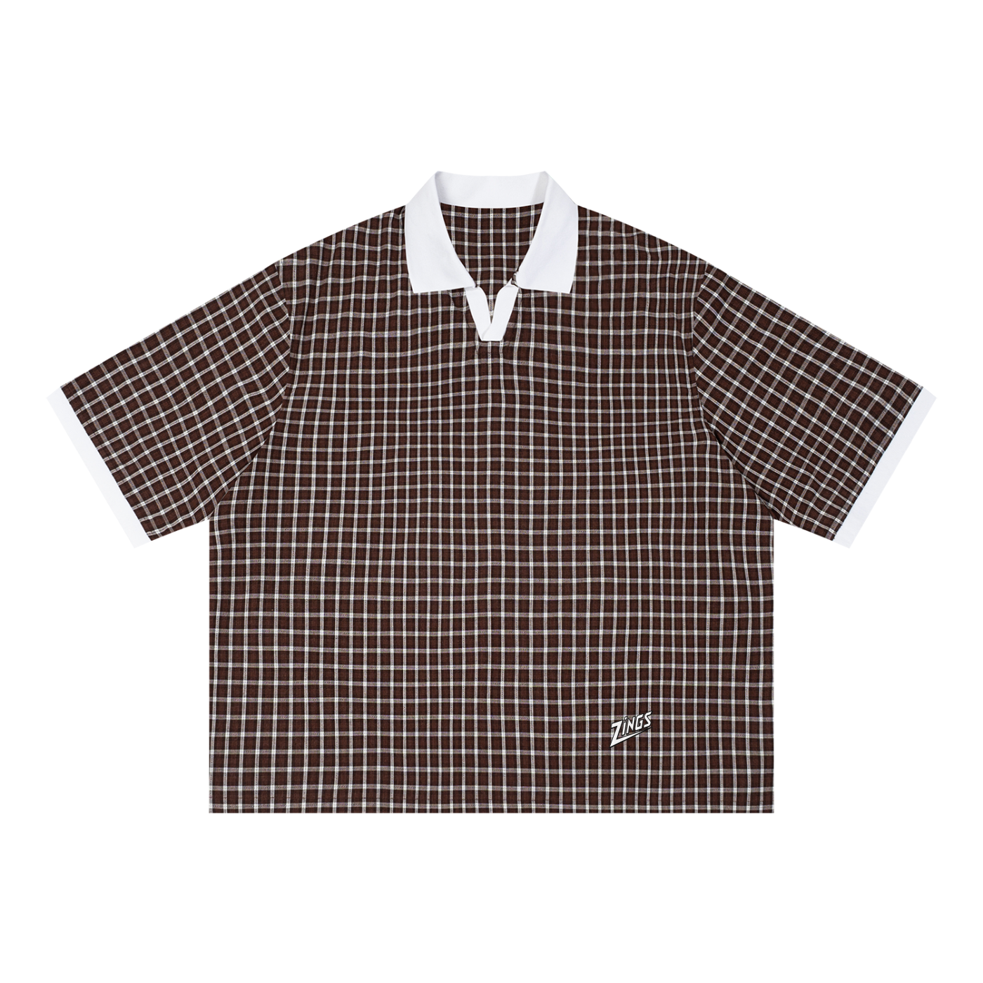 Unisex Boxy Plaid Color Block Polo Shirt