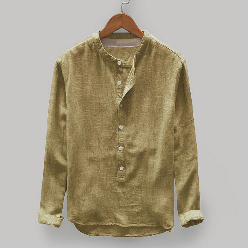 Mens Long Sleeve Stand Collar Shirt
