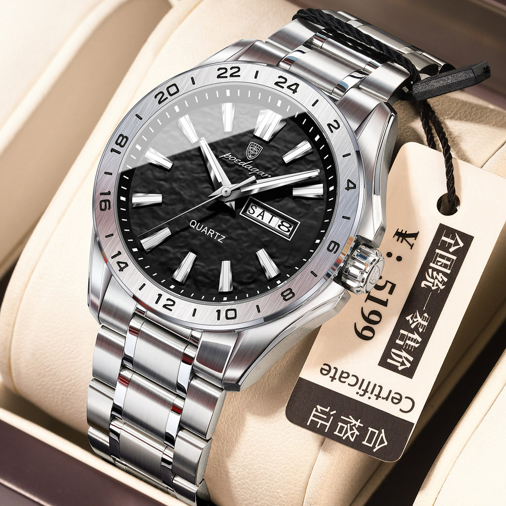 Men's Waterproof Quartz Watch with Dual Calendar