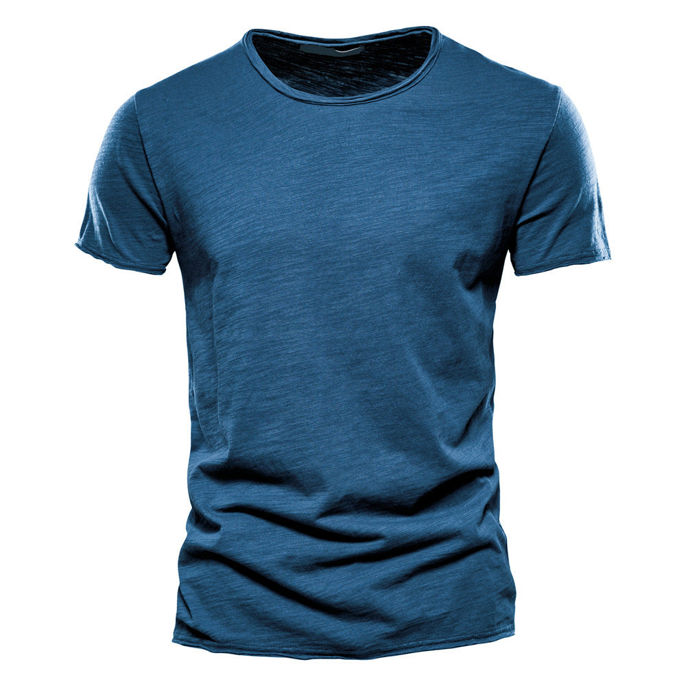 Mens Solid Color V-Neck Cotton T-Shirt