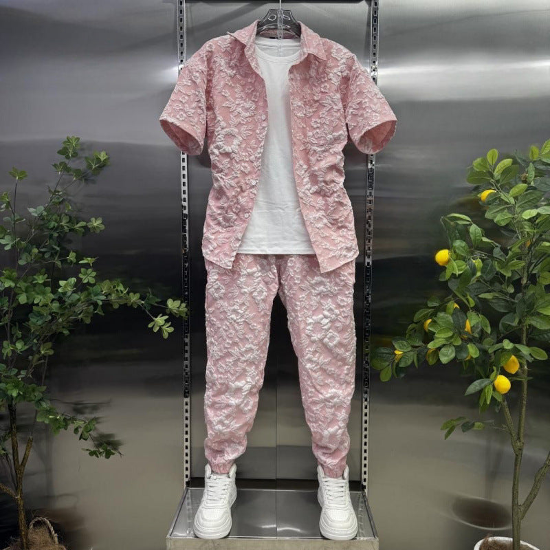 Two-piece embossed short pants for men
