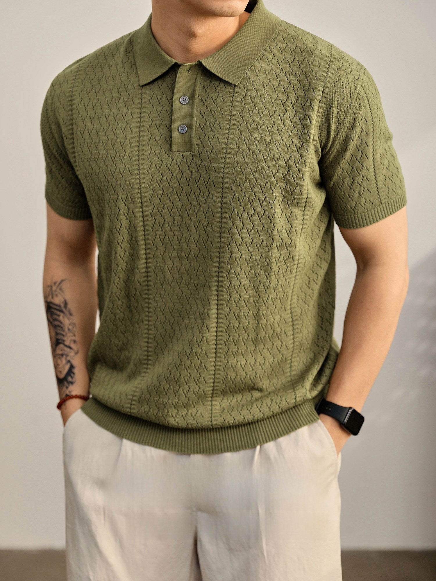 Mens Breathable Knitted Polo Shirt