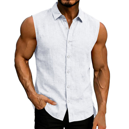 Lapel Sleeveless Shirt for Men, Solid-Color Vest