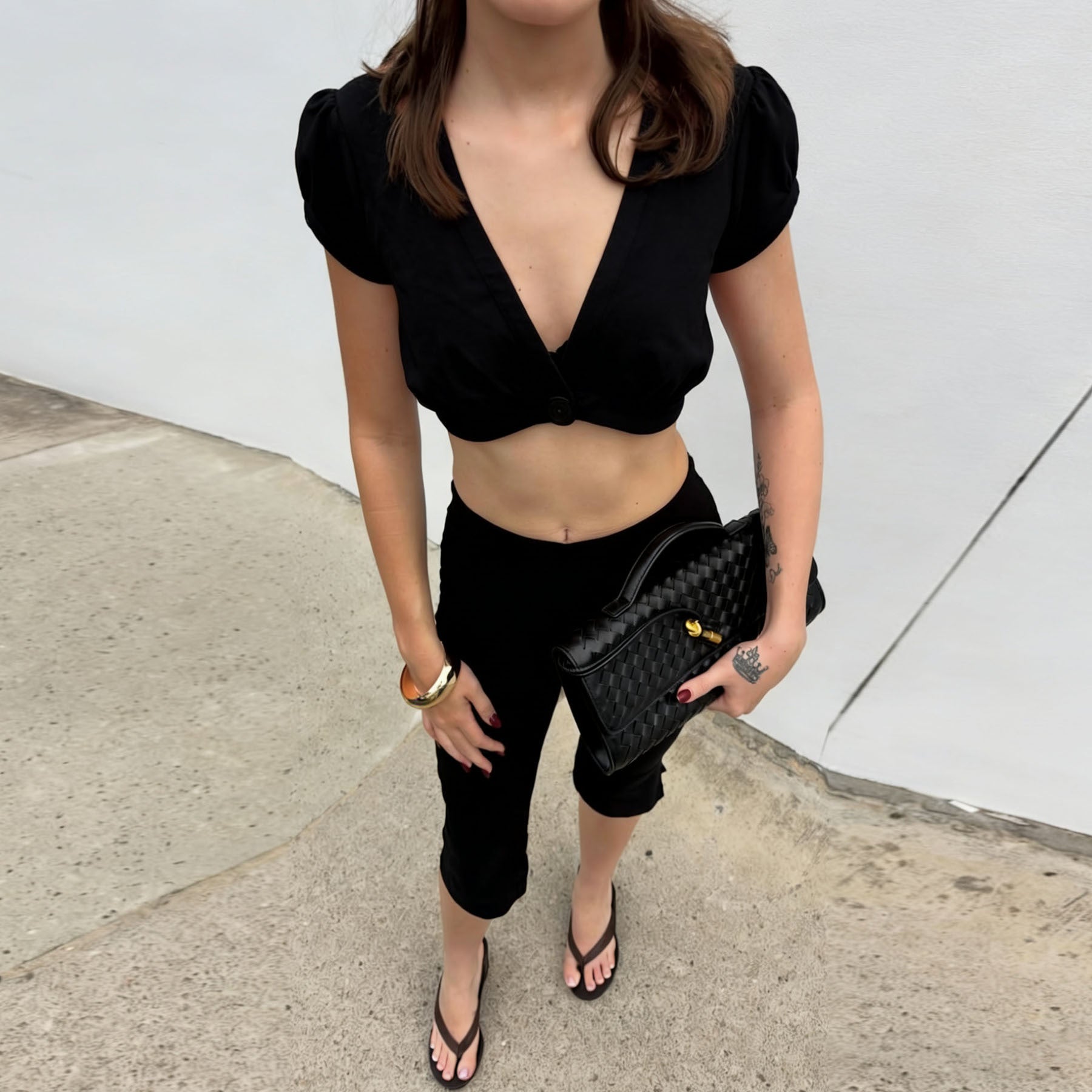 Womens Deep V-Neck Button-Up Top